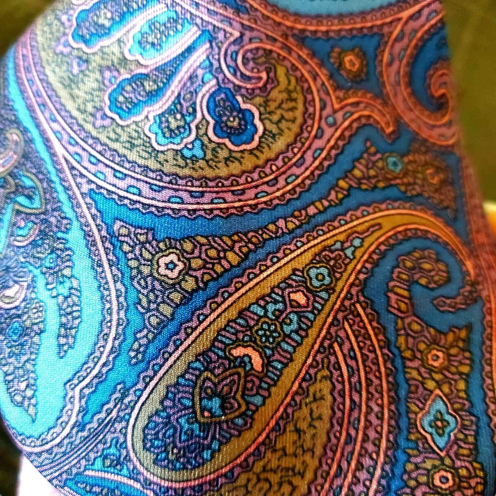 27) ORDON'S 100% Silk Paisley Tie : Navy Blue, Purple, Pink